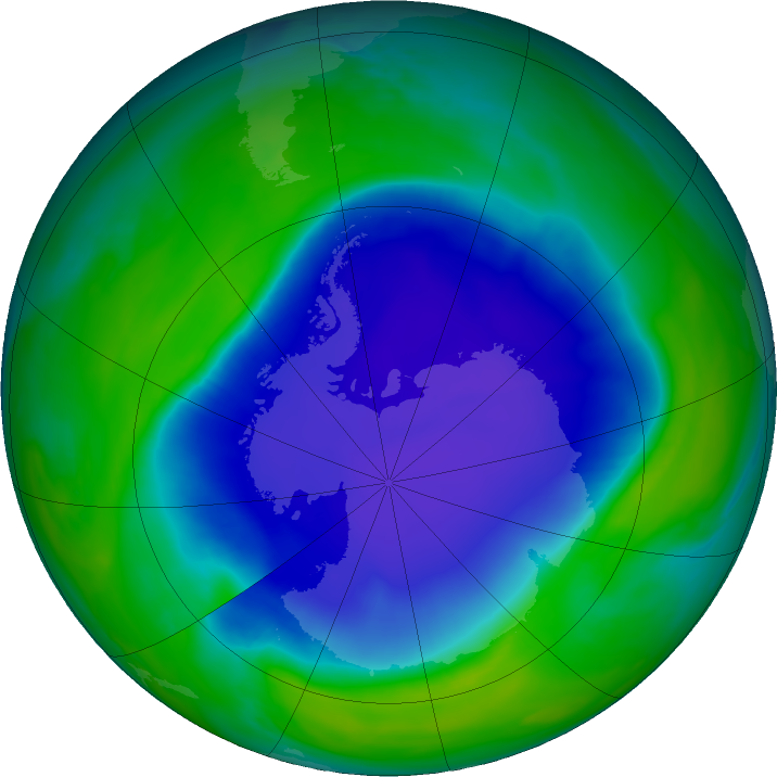 Antarctic ozone map for 25 November 2020